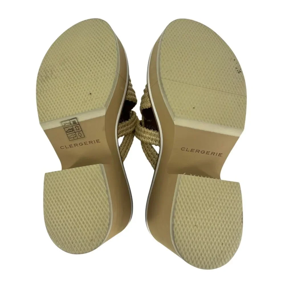 Clergerie Chermy Raffia Platform Mules Beige Natural Size 36